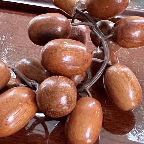Vintage Hand-Carved Wood Grapes on Stem – 8” Long Decorative Cluster - Picture 2 of 8